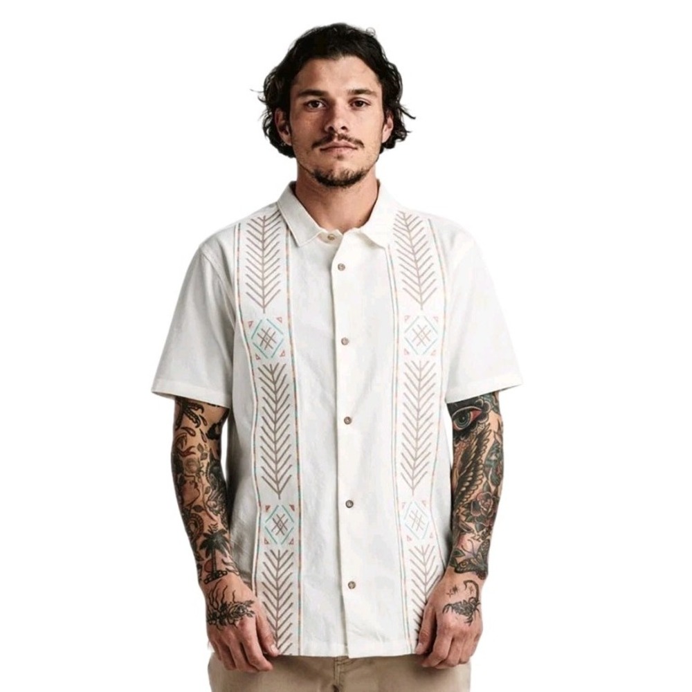 Roark La Boda Gonzo Guayabera Woven Button-Up Shirt Mens XL Cotton Geometric